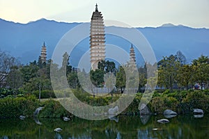 Three buddhist pagodas in Dali old city, Yunnan province, China