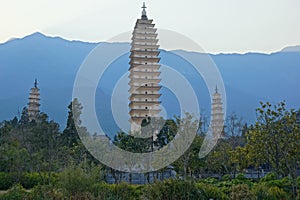 Three buddhist pagodas in Dali old city, Yunnan province, China