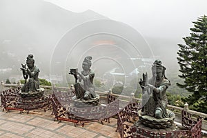 Three Buddhistic statues at the Tian Tan Buddha