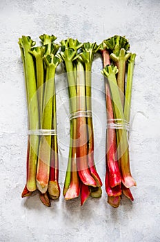 Three bunches of fresh rhubarb