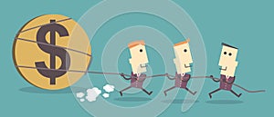 Three Business men pull dollar icon.vector file illustration eps10. be in unity concept