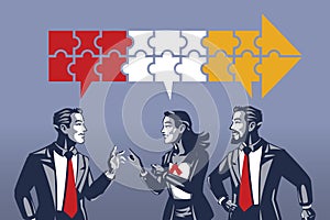Three Business People Having Synchronous Discussion Illustration Concept photo