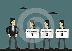 Three Business Proposals for Pitching Process Cartoon