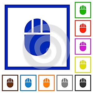 Three buttoned computer mouse flat framed icons