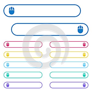 Three buttoned computer mouse icons in rounded color menu buttons