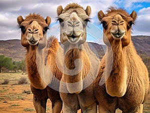 Ai Generated illustration Wildlife Concept of Three camels in Ethiopia