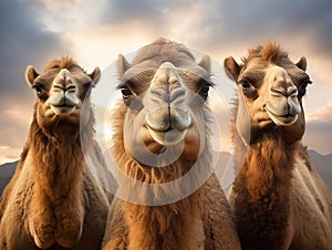Ai Generated illustration Wildlife Concept of Three camels in Ethiopia