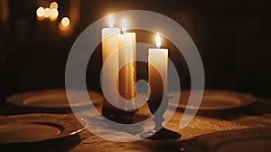 Three Candles Illuminate A Table Setting