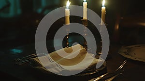 Three Candles Light Romantic Dinner Table Setting