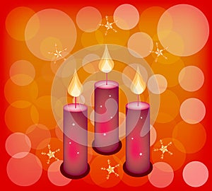 Three Candles on A Red Abstract Background