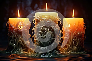 Three candles with tentacles on them, AI