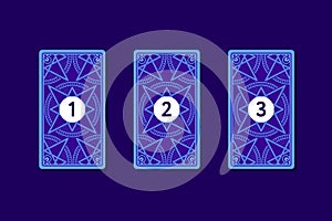 Three card tarot spread. Reverse side