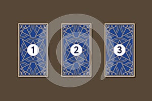 Three card tarot spread. Reverse side