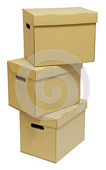 Three cardboard boxes with handles