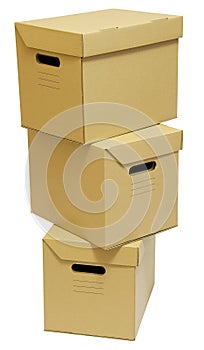 Three cardboard boxes stack