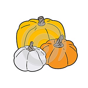 three cartoon pumpkins