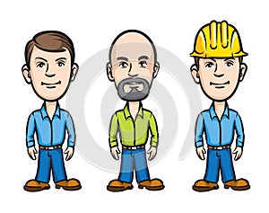 Three cartoon workers