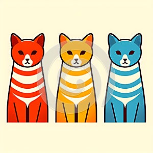 Three cats, each with a distinct color and pattern.