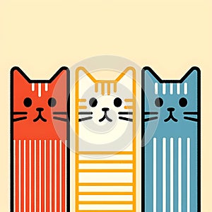 Three cats, each with a distinct color and pattern.