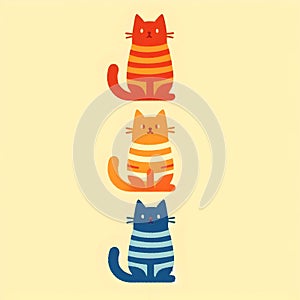 Three cats, each with a distinct color and pattern.