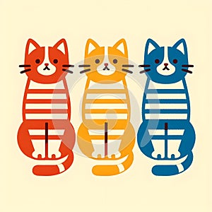 Three cats, each with a distinct color and pattern.