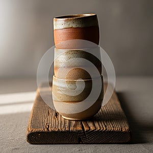 Three ceramic cups stacked on a