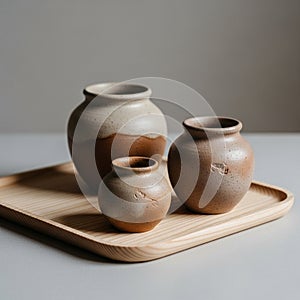 Three ceramic pots with a speckled