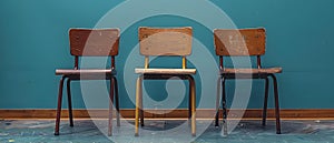 Three Chairs and a Book: Silent Symphony of Learning. Concept Education, Reading, Creativity,