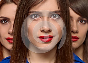 Three charm women faces. triplets sisters