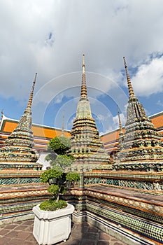 Three chedis at the Wat Pho temple in Bangkok