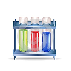 Three chemical substances in glass containers