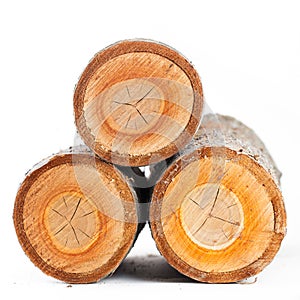 Three cherry tree round stub logs