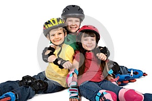 Three Children in Helmets