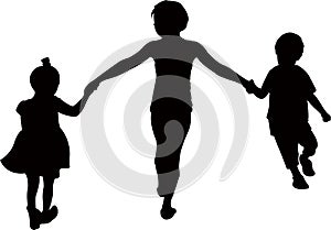 Three children playing, silhouette vector