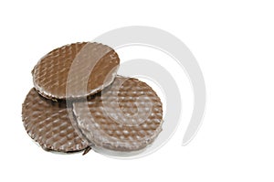 Three chocolate biscuits isolated