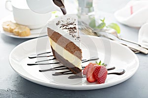 Three chocolate layered mousse cake
