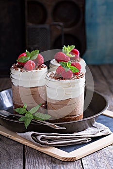 Three chocolate mousse dessert in a jar
