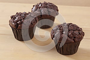 Three chocolate piece muffin