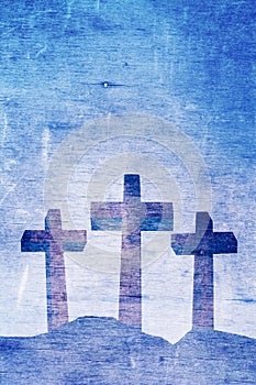 Three Christian Crosses on Calvary Background Illustration