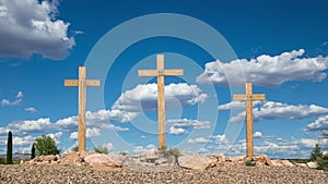 Three Christian Crosses with Cumulus Clouds Timelapse Zoom Out