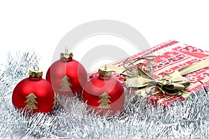 Three christmas ball on white background