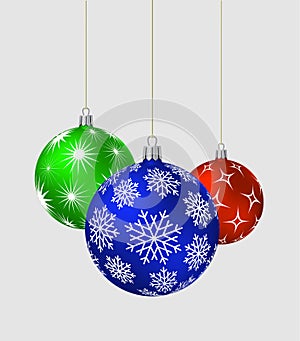 Three Christmas balls with different patterns