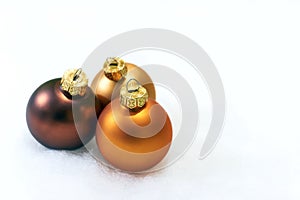 Three christmas balls on a white background