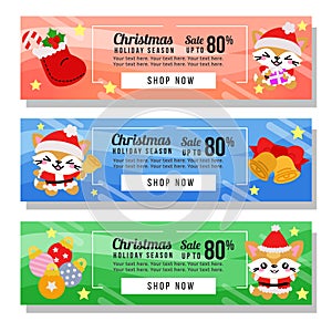 Three christmas banner website christmas cute cat characters