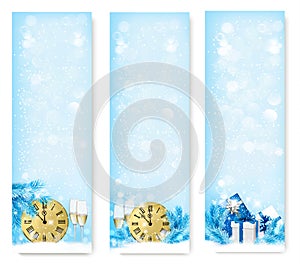 Three Christmas banners with gift boxes