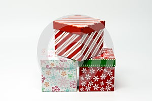 Three Christmas decorated gift boxes