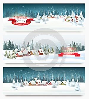 Three christmas holiday landscape banners.