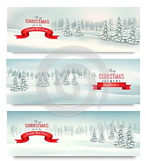 Three Christmas landscape banners.