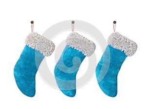 Three Christmas stocking isolated on white background 3D rendering