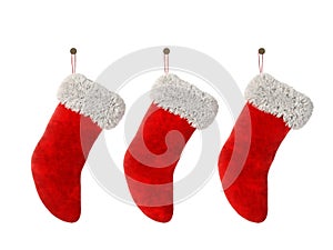 Three Christmas stocking isolated on white background 3D rendering